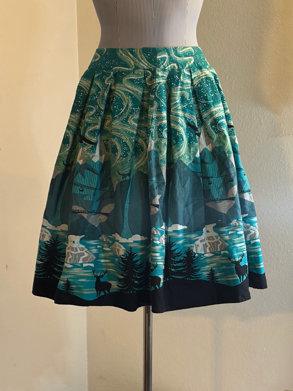 Source Unknown Teal Scenic Circle Skirt